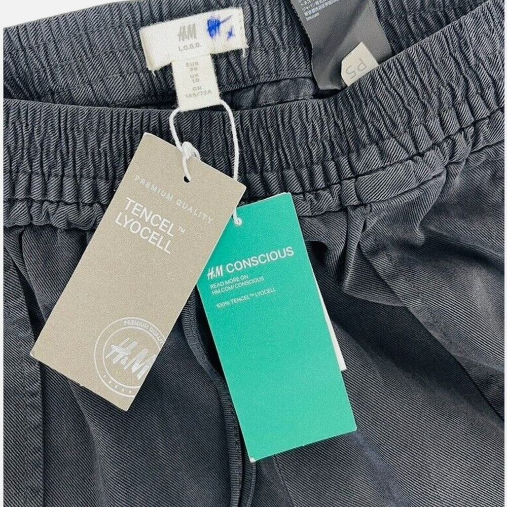 NWT H&M Cargo High Rise Pull On Pant Womens 6 Gray Stone Wash Lyocell Relaxed - Picture 8 of 11